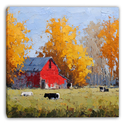 Art automnal sur toile de grange rouge