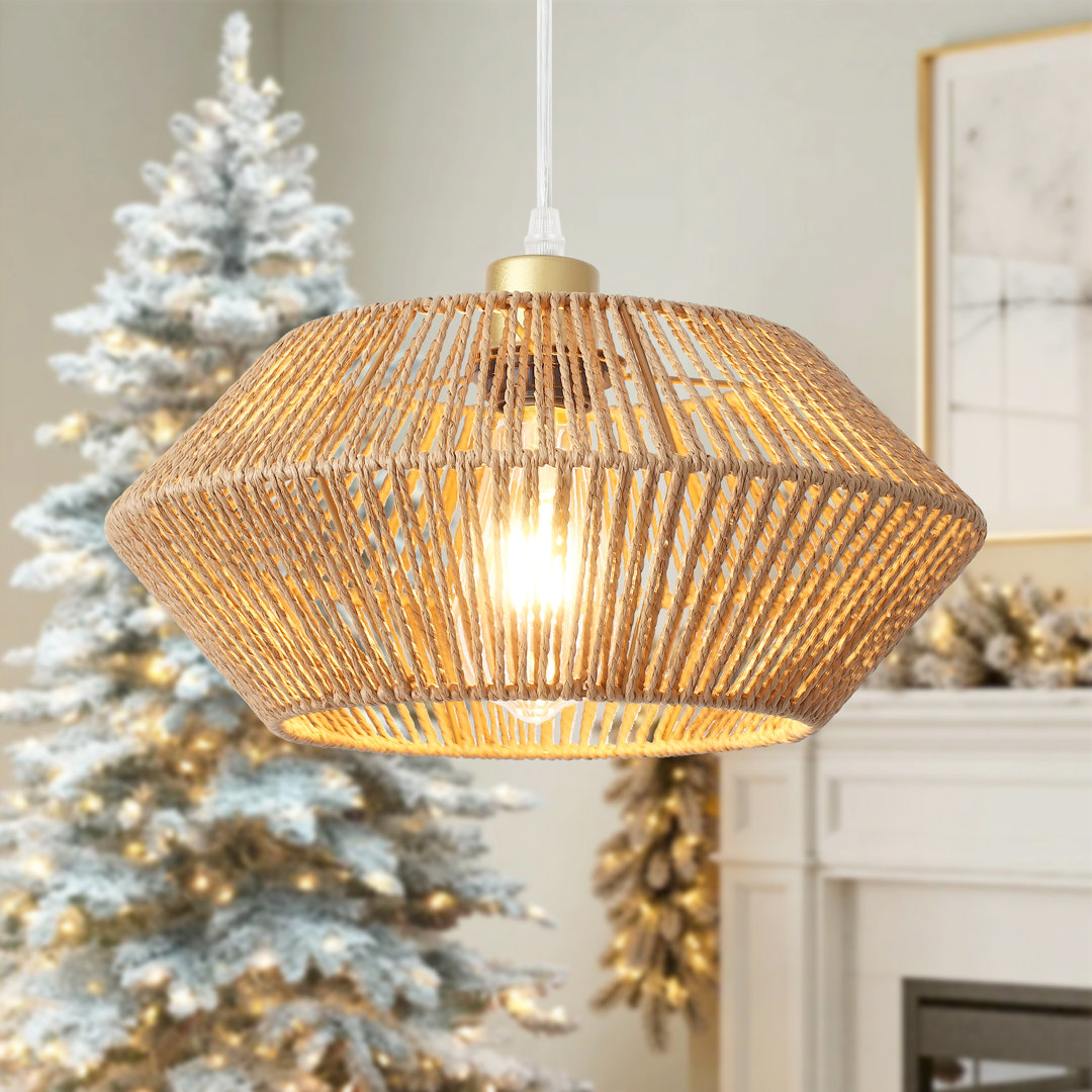 Nekoosa Aayanah 1 - Light 12.6" Dimmable Boho Hand Woven Rattan Bohemian Hemp Rope Pendant Lights with Hand-Worked Basket Shade for Bedroom Nursery Kitchen Hallway Bay Isle Home™ 