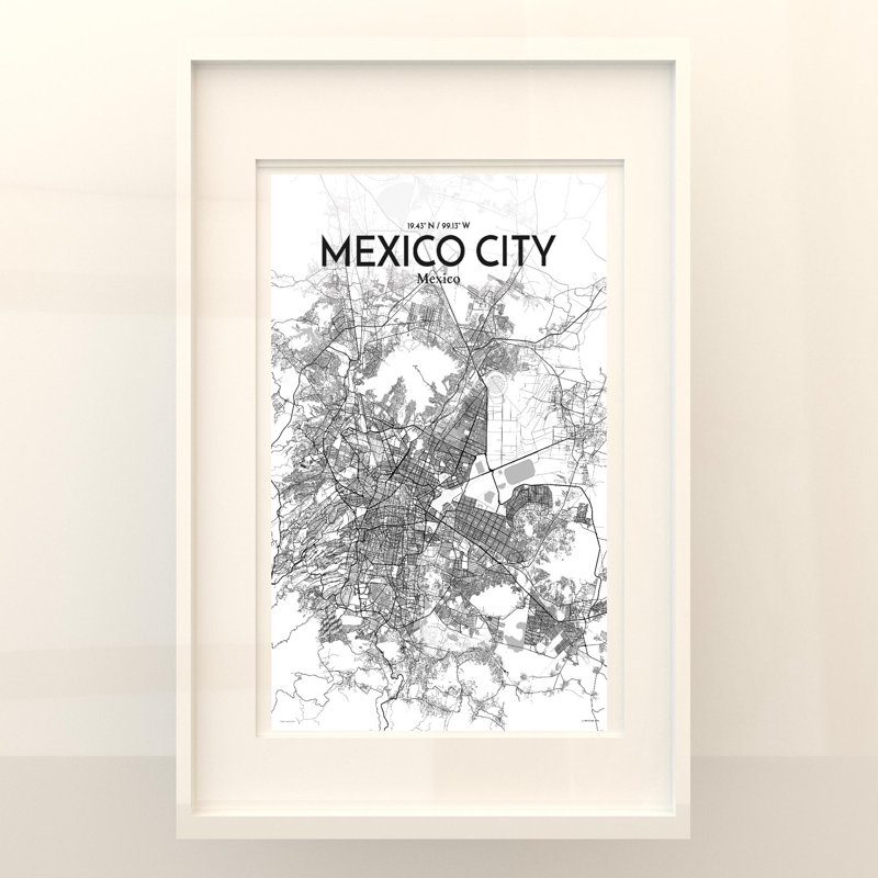 «Mexico City Map», impression, H 17 po x l 11 po, Gris / blanc