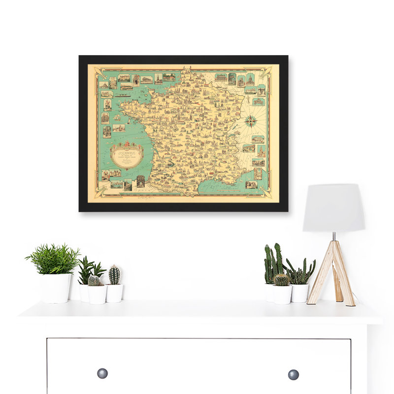 Chase 1935 Pictorial Map France Historic Monuments Buildings - Single Picture Frame Print, 45.46cm H x 33cm W