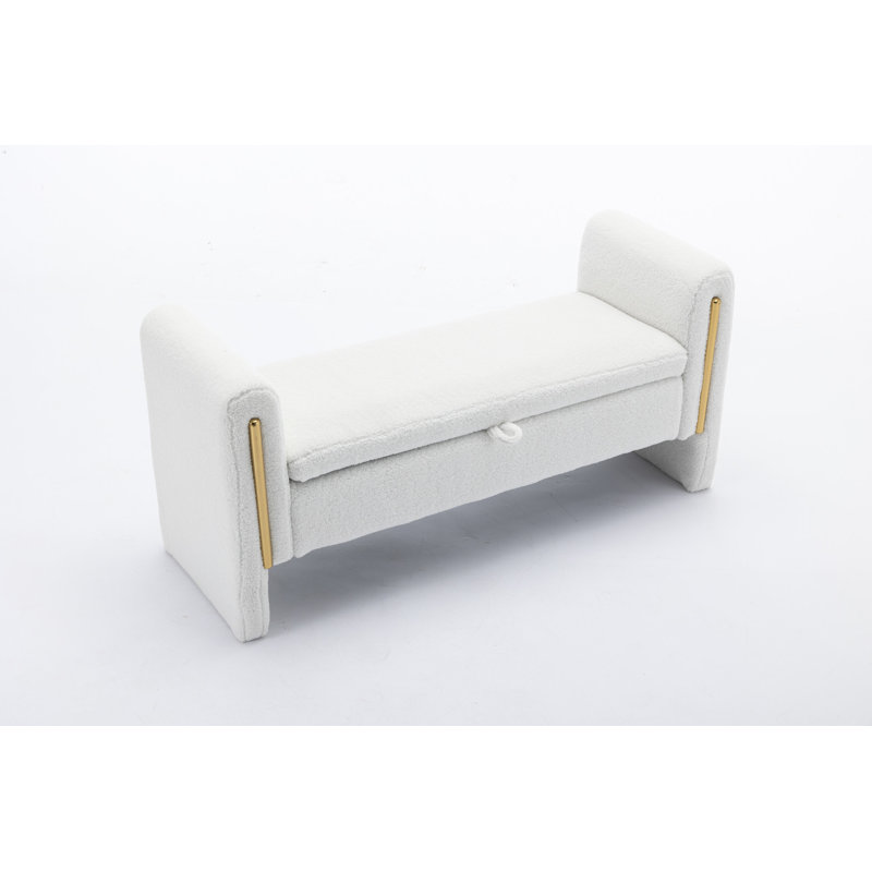 Teddy Fabric Storage Bench Bedroom Bench With Gold Metal Trim Strip