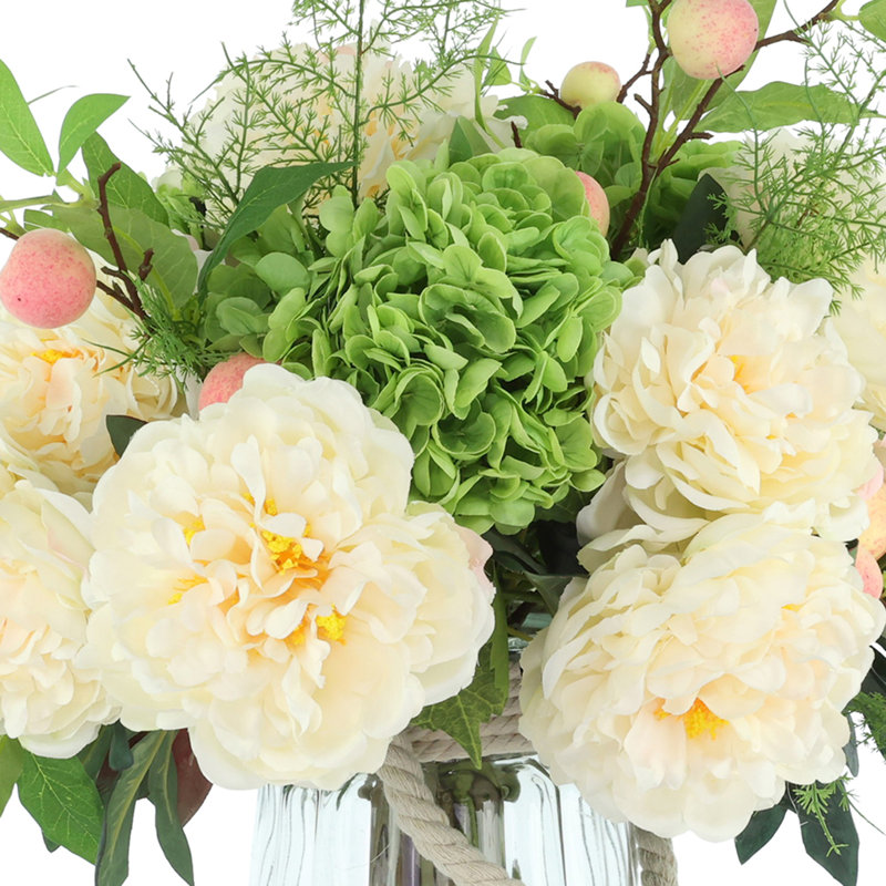 23" Spring Wreath and Centerpiece with Real-Touch Hydrangeas, Peonies and Peaches