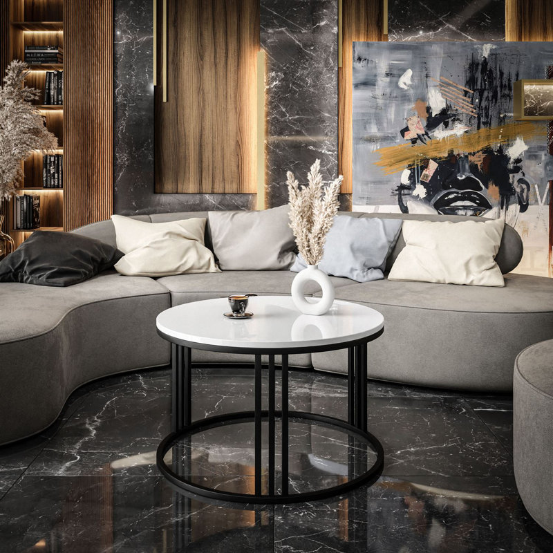 Arshman coffee table, White Gloss, Black
