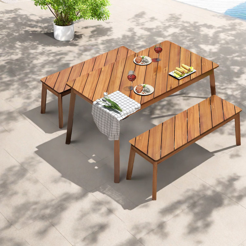 Ensemble de salle à manger de patio moderne en bois d'acacia, finition naturelle pour l'extérieur et l'intérieur
