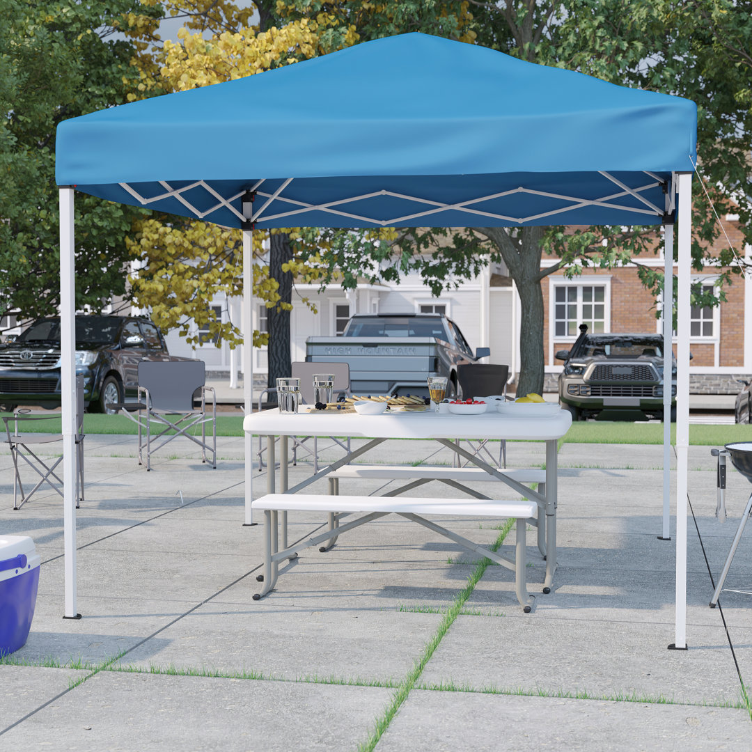 Lennon 8' x 8' Pop Up Canopy with Carry Bag and Folding Table with Benches Set Flash Furniture Roof