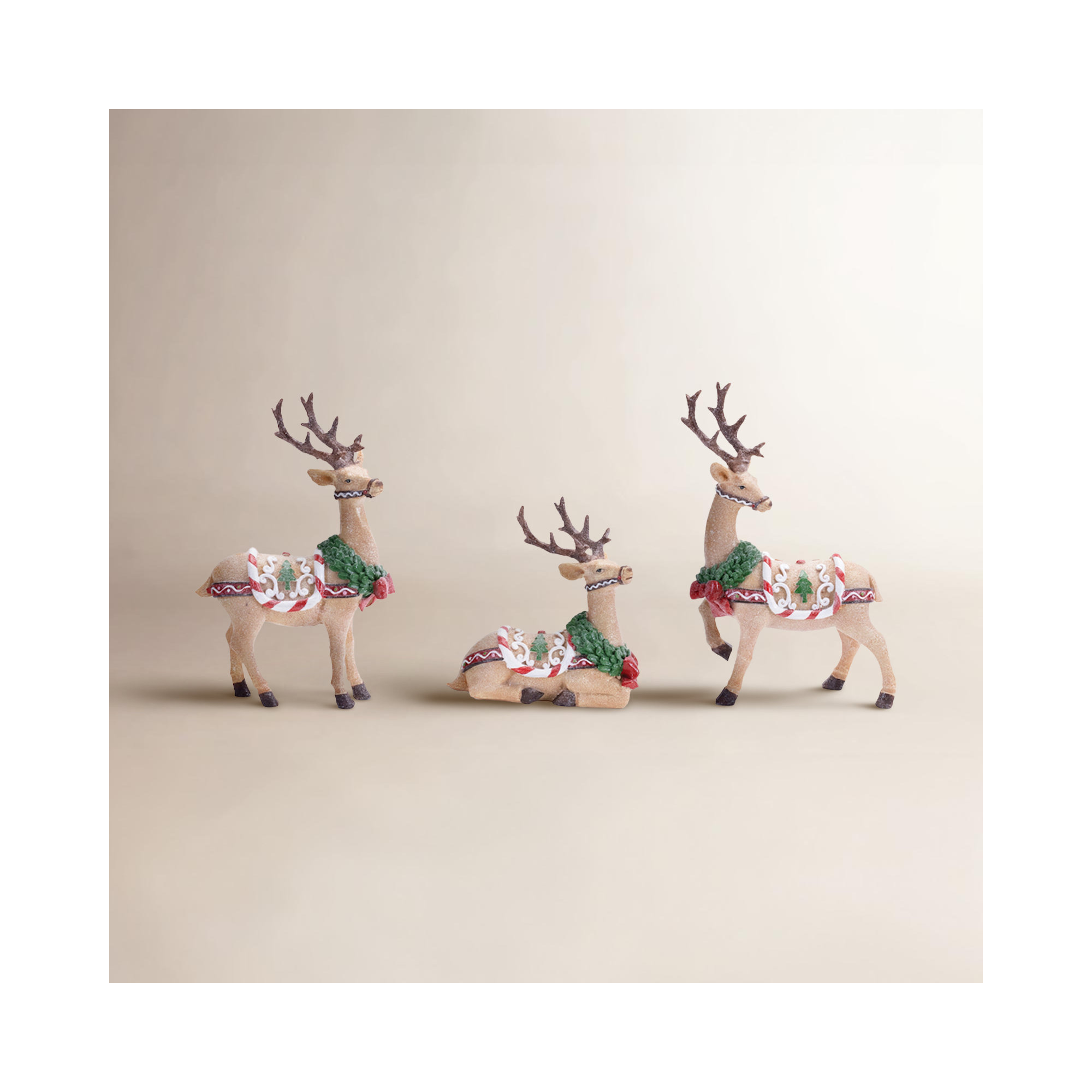 Glittered Holiday Deer Figurine (Set of 3)