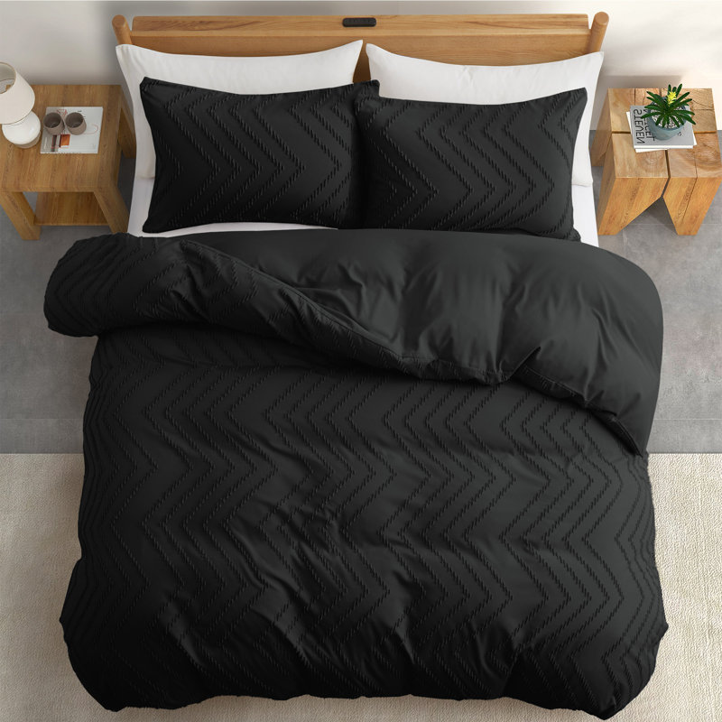 Microfiber Duvet Cover Set, Queen Duvet Cover + 2 Standard Pillowcases, Black