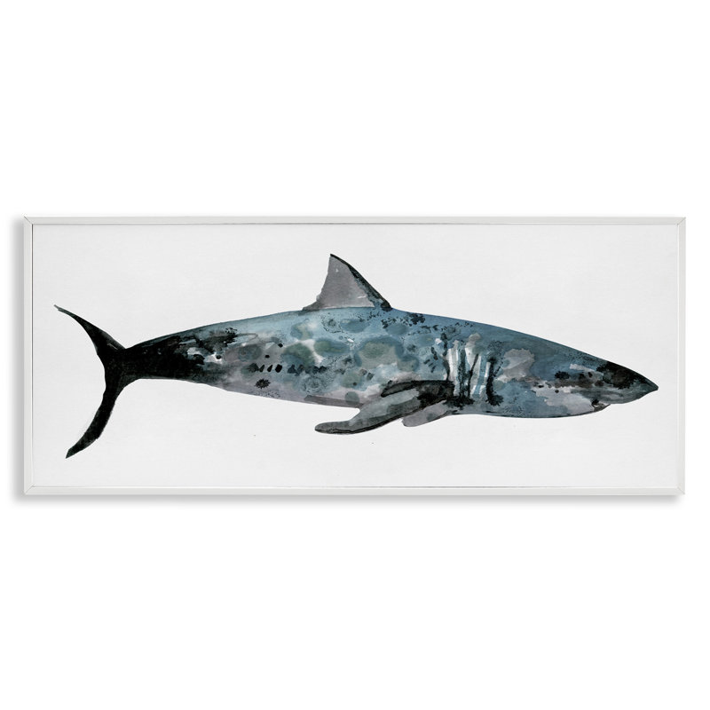 Watercolor Textured Shark Giclee Art by Stellar Design Studio, 13" H x 30" W, Coastal White Framed Giclee