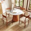 Petite table de salle à manger ronde sur pied en bois massif pour 2 à 4 personnes, durable et élégante avec plateau en pierre frittée-1004355596-1004355594
