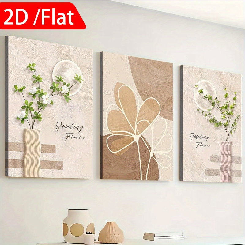 Floral et lune, impression sur toile 3 pièces pour un décor doux dans le salon, 36 * 24 pouces 3 pièces