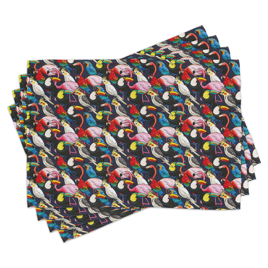 Platzdeckchen 4er-Set, Bunte exotische Vögel, Multicolor