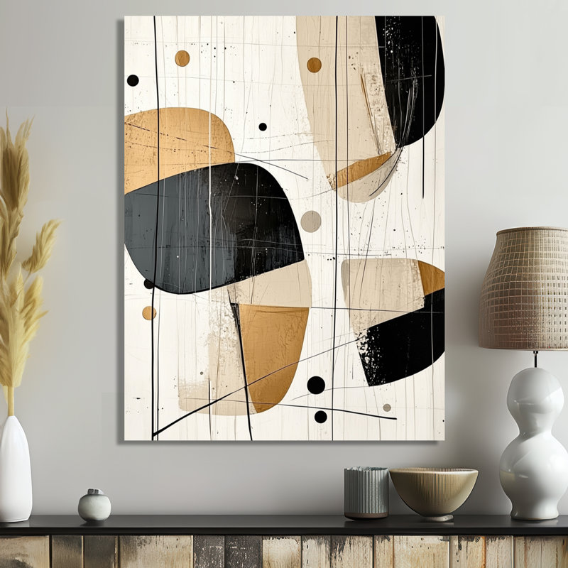 Formes minimalistes rayonnantes de géométrie - impression murale en métal de style Mid-Century moderne, 32" H x 16" W