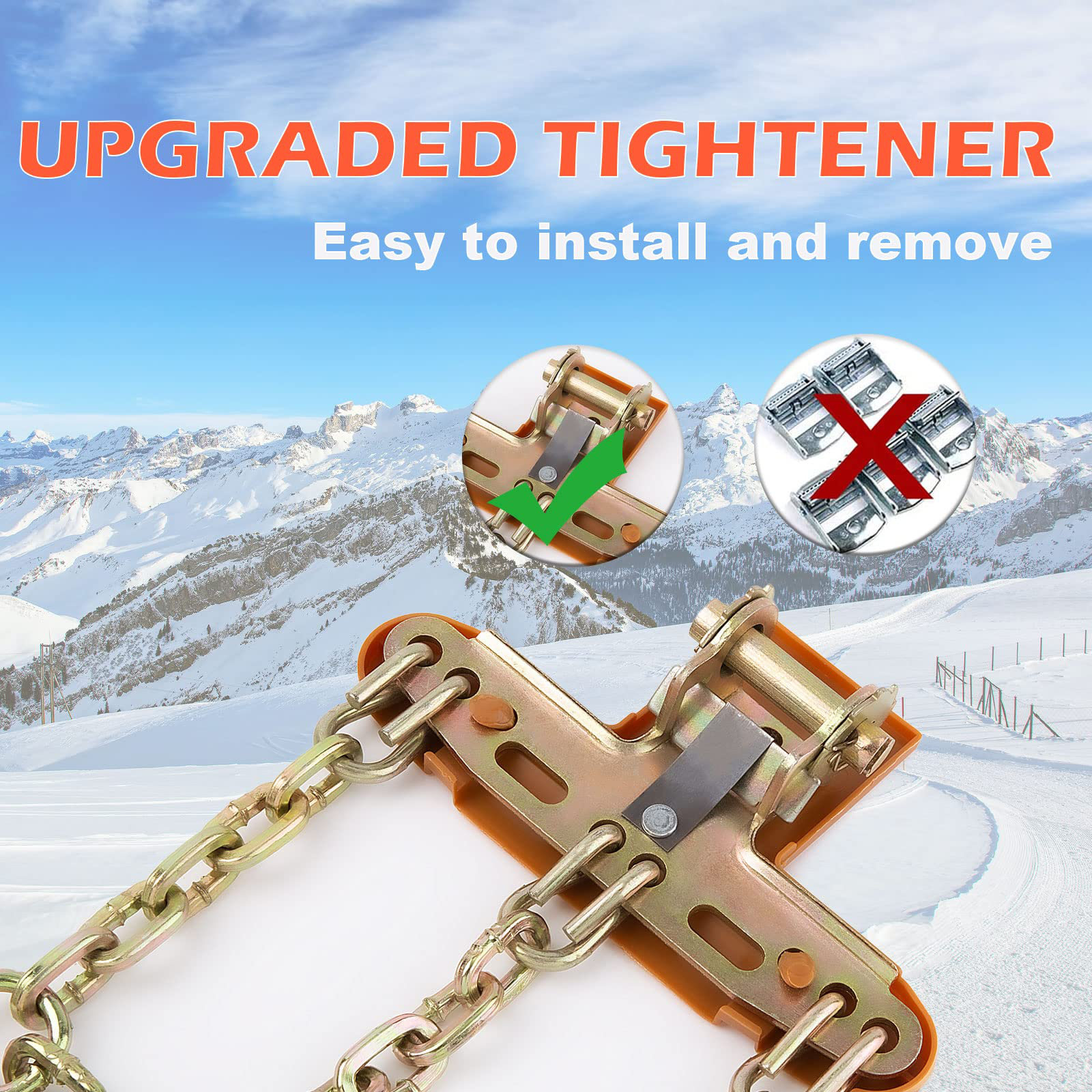 2Pcs Portable Snow Tire Chains, Auto Fixing 1 Min Quick Fit Easy Installation Tire Chains, Universal Emergency Tire Traction Chains For Passenger Car, Pickup Trucks, SUV
