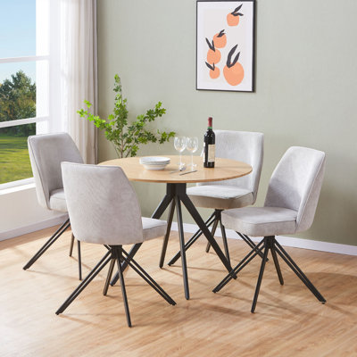 Aspen Round Dining Table with 4 Swivel Upholstered Fabric Chairs - Modern Dining Set