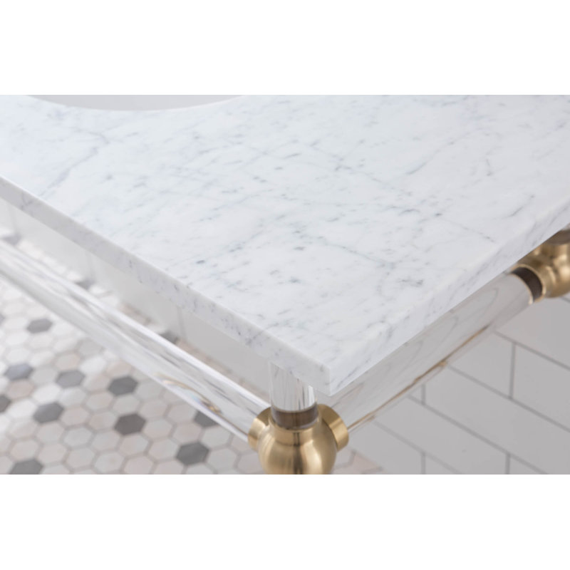 Empire Stone Oval Console Bathroom Sink with Faucet and Overflow, Satin Brass
