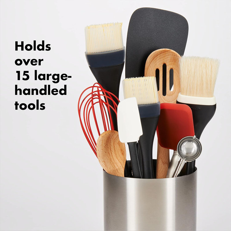 Stainless Steel Rotating Utensil Holder with Black Base