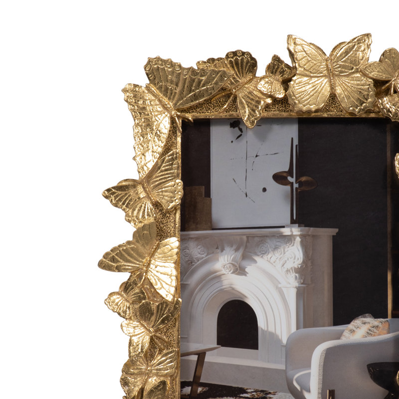 Ilarie Boho Butterfly Resin Picture Frame with Glass - 8" Metallic Gold Freestanding Photo Frame for Tabletop Display