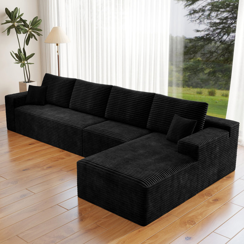 Canapé moderne, canapé modulaire en forme de L, canapé minimaliste moderne, canapé à assise profonde pour le salon, Noir