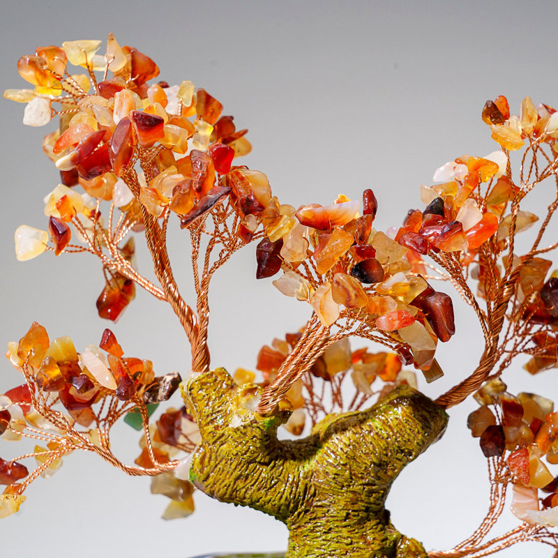 Genuine Carnelian Bonsai Tree In Round Ceramic Pot (8.5€ Tall)