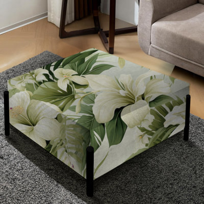 Neutre Oasis Iii - motif tropical - grand repose-pieds carré tropical
