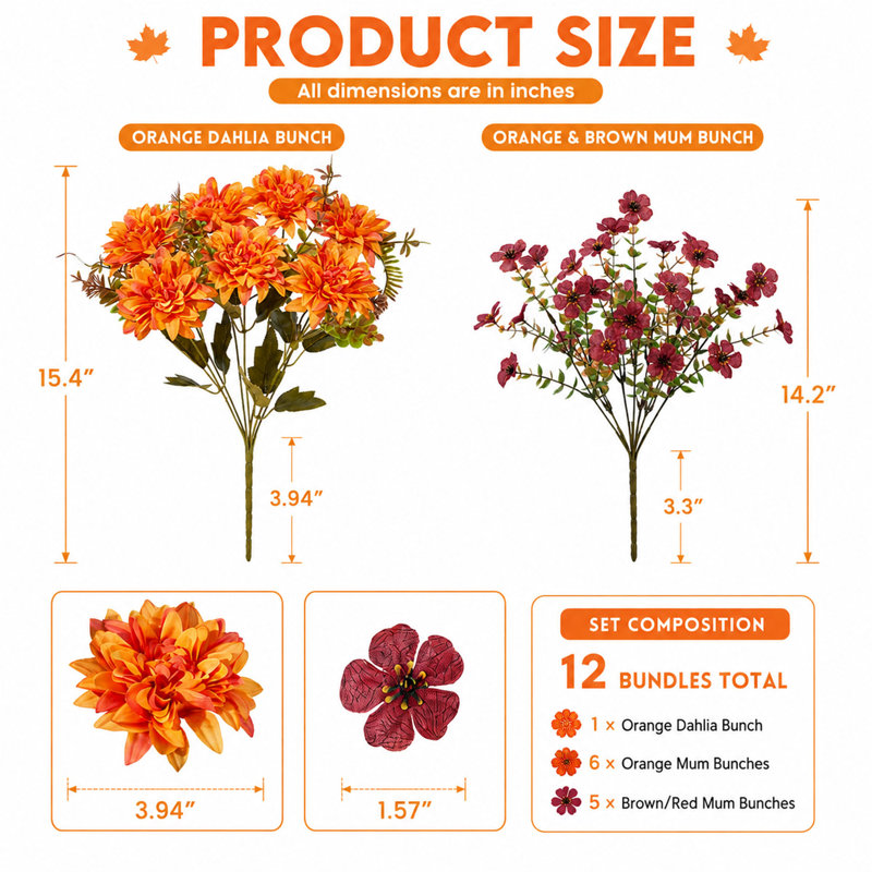 Fleurs de maman artificielles d'automne avec motif en soie résistant aux rayons UV