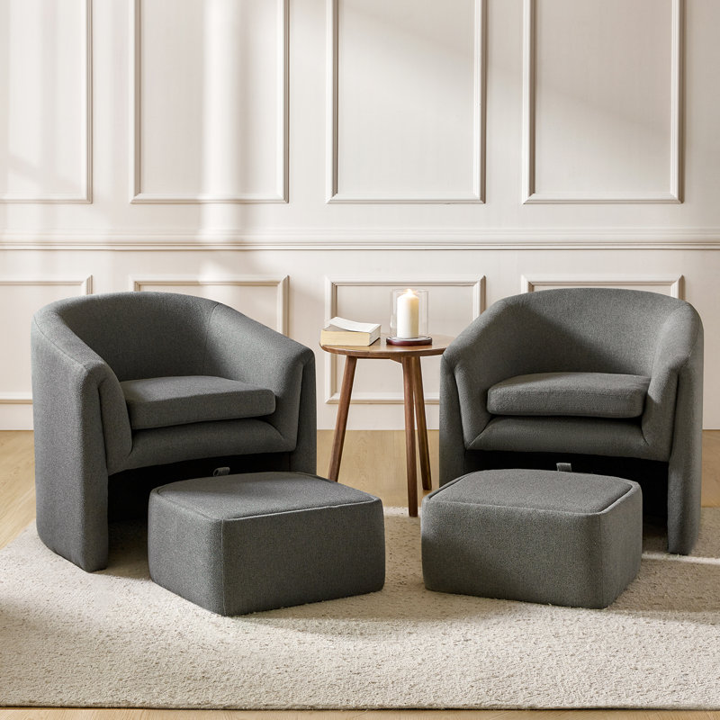 Yeomans Modern Upholstered Versatile Barrel Chair with Removable Leg Storage Ottoman, White