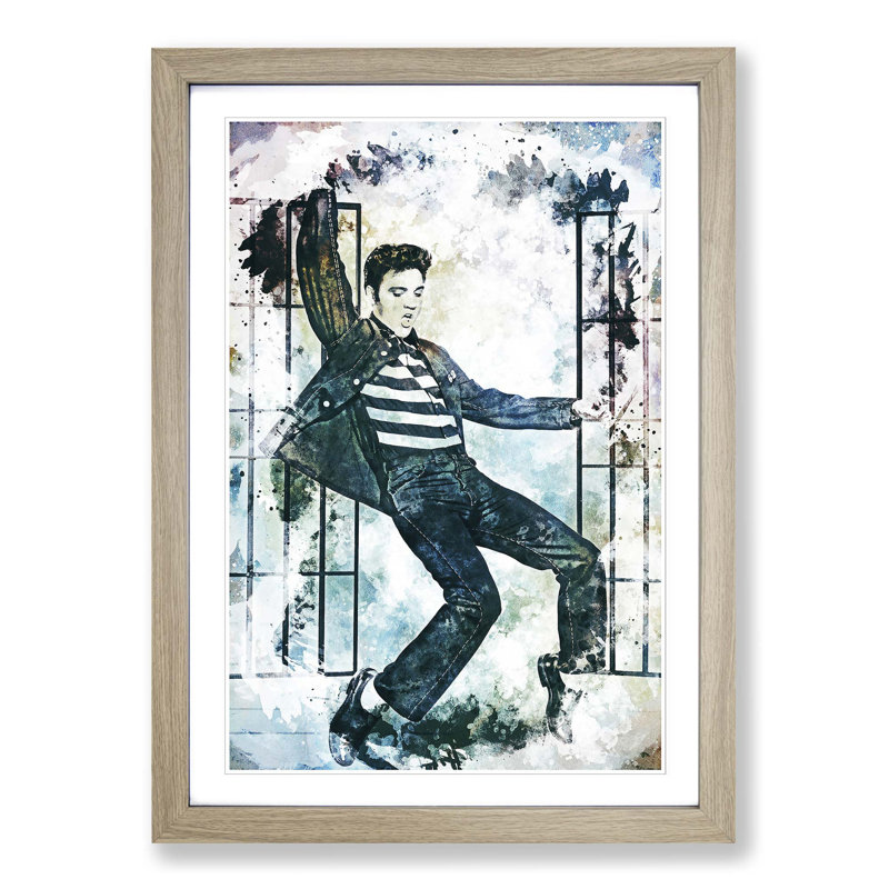 Elvis Presley Dancing in Abstract - Picture Frame Painting Print on MDF, 87cm H x 62cm W x 2cm D, Oak Framed