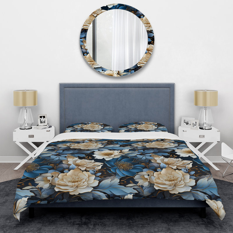 Ensemble de housse de couette Floral White Elegance II, Housse de couette pour très grand lit et 2 très