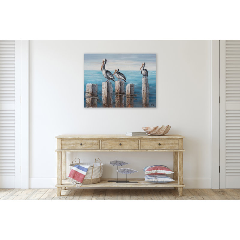 Oiseaux sur la plage - peinture sur toile tendue, H 36 po x l 48 po x P 1,5 po