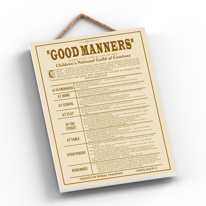 Good Manners Vintage Retro Poster Design On Wooden Plaque