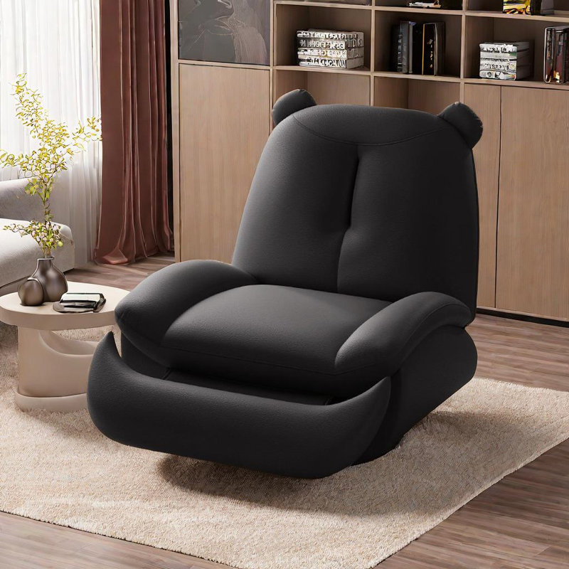 High Elastic Foam Recliner With Carbon Steel Frame Faux Leather Swivel Recliner, Black