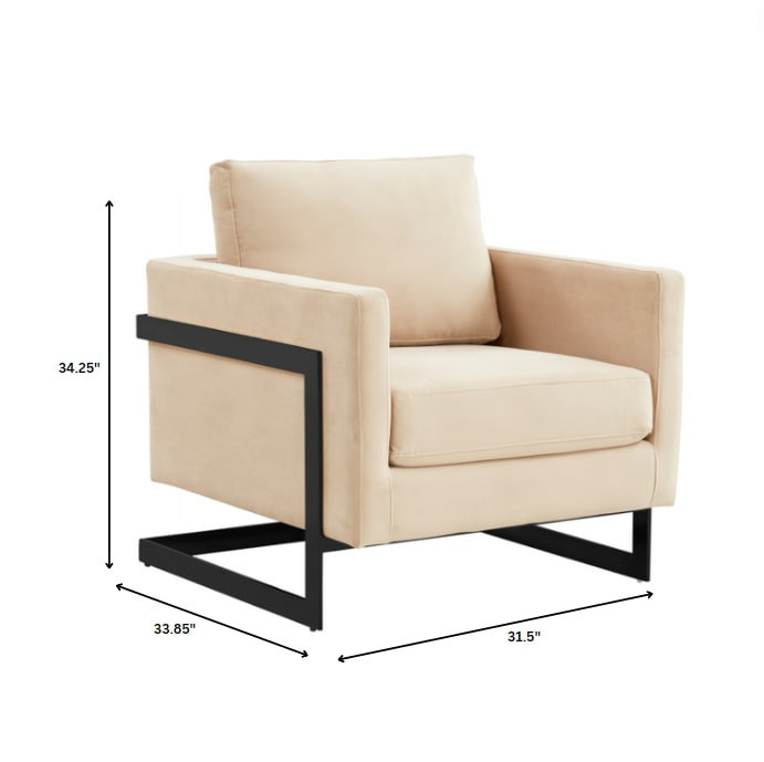 Fauteuil d'appoint en velours avec base en acier inoxydable noir Dontavis, Velours beige