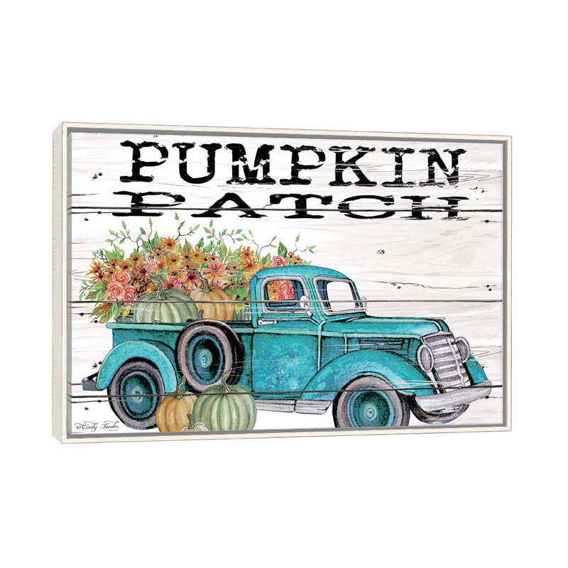 «Pumpkin Patch Truck», reproduction d'art sur toile encadrée, Blanc patiné, H 18 po x l 26 po