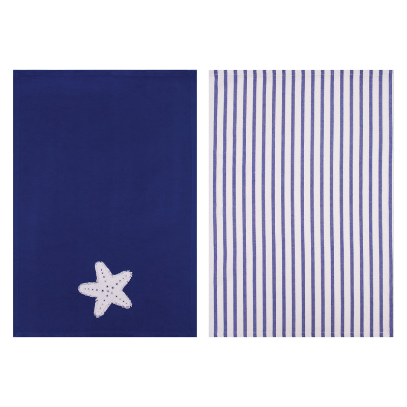 Navy Starfish Stripe Towel Set 2
