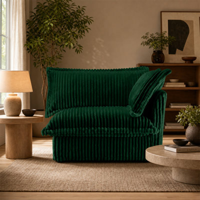 Fauteuil canapé à un accoudoir, en velours côtelé, avec coussin de dossier, largeur 41,7 po.