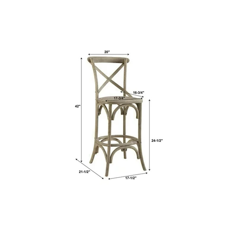 Kelseyville Solid Elm Wood Stool with Rattan Seat, Counter Stool (24.5" Seat Height), Gray Wash