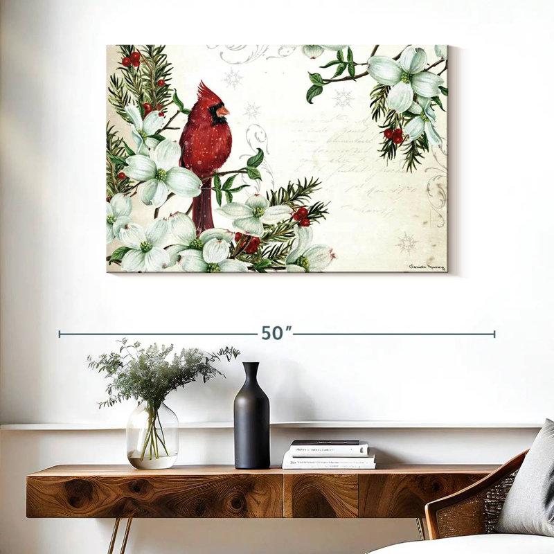 Cardinals d'hiver et cornouiller, H 26 po x l 39 po