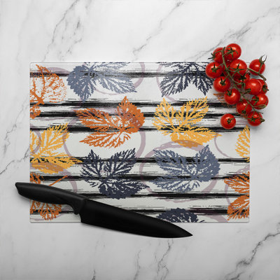 Cute Autumn Leaves Glass Chopping Board