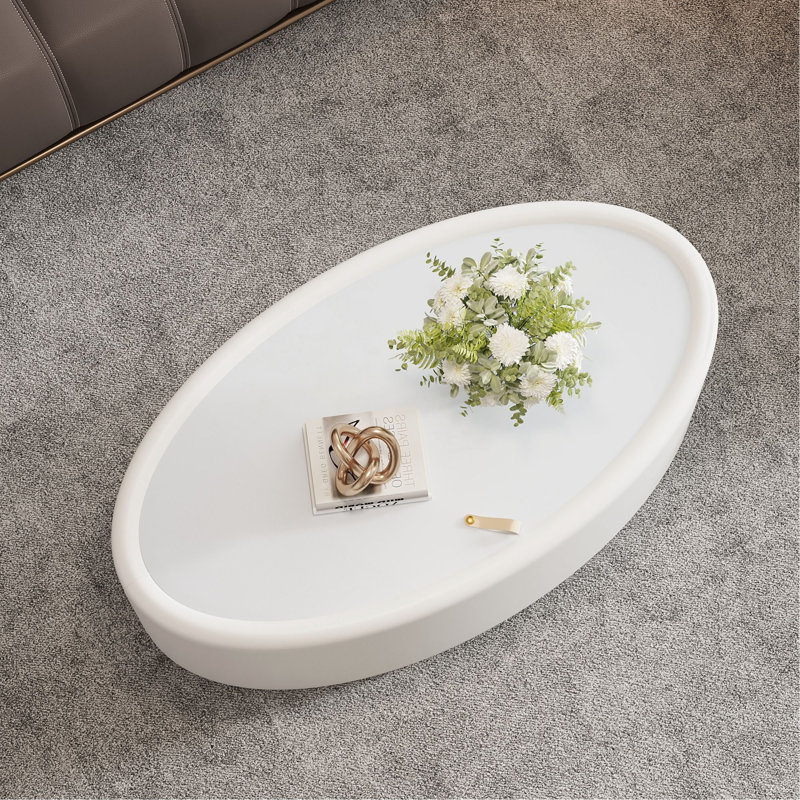 Table basse de rangement ovale cachée 33,46 po - Plateau en verre trempé certifié 3C et table basse de rangement blanche moderne en cuir de qualité supérieure pour le salon