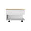 Petite table basse carrée à plateau relevable avec rangement dissimulé, bois d'ingénierie, finition en bois brun sur roulettes