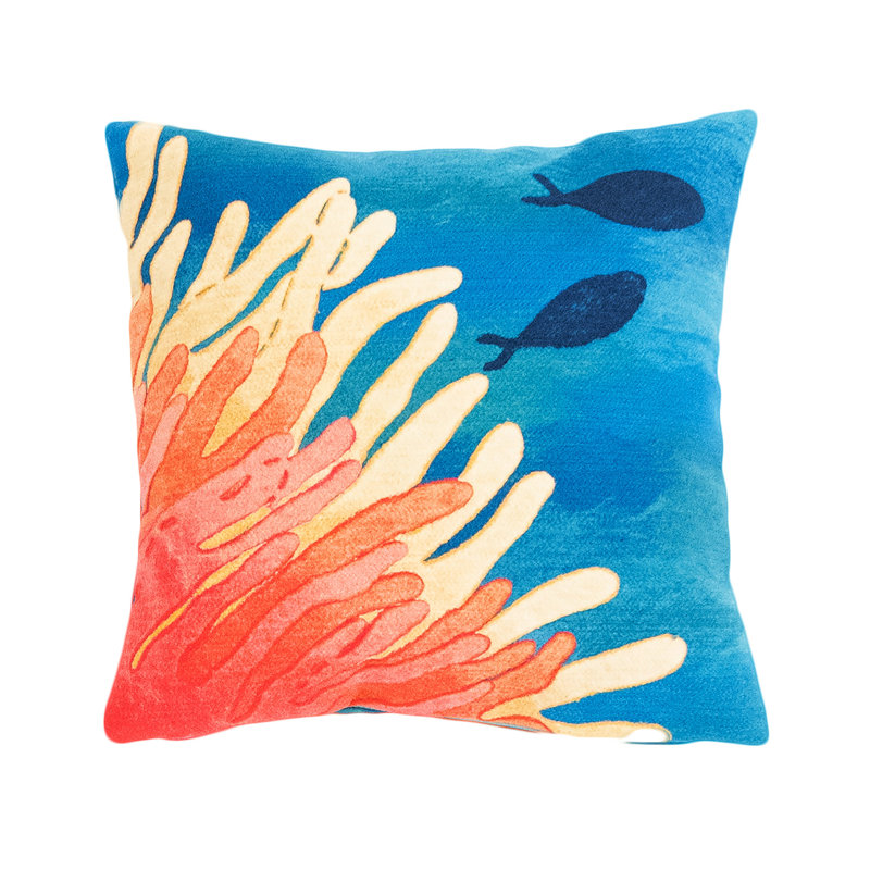 Coral Reef Blue and Orange Polyester Indoor/Outdoor Pillow
