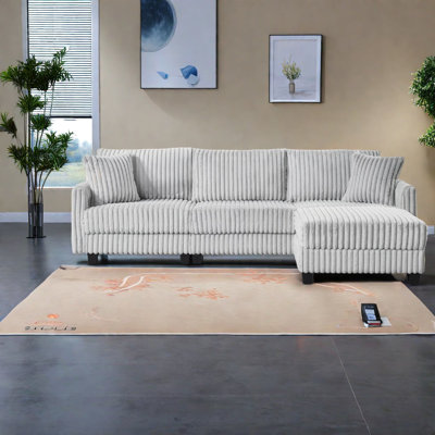 Spacious Grey Sofas, Corduroy Fabric, Retro Modern Style For Home