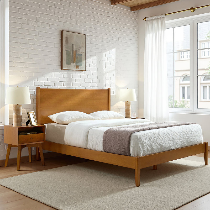 Boneva Mid-Century Modern 3-Piece Bedroom Set, Acorn, Queen