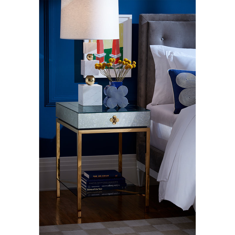 Delphine Quatrefoil Mirrored Side Table with Storage