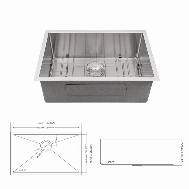 Évier de cuisine encastré en acier inoxydable encastrable 16 po de profondeur calibre 16