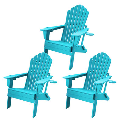 Upgraded Folding All-Weather HDPE Adirondack Chair With Dual Cup Holders, 37.8 In. Extra High Back & Reinforced Seat 3PCS