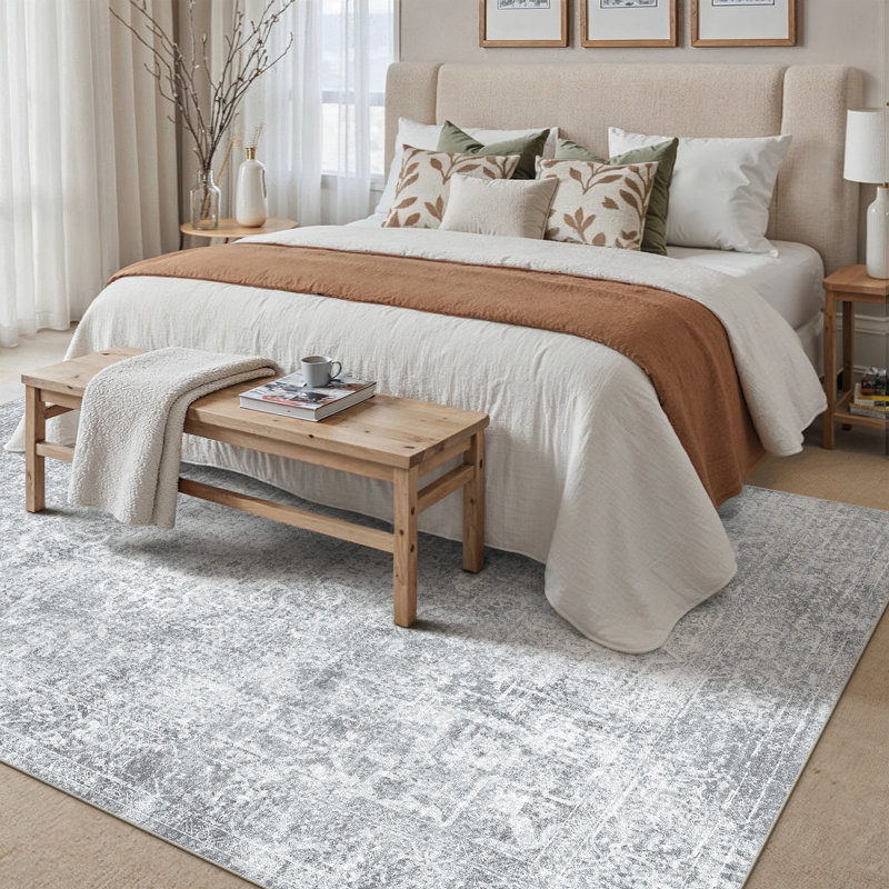 Tapis gris rétro, Rectangle 6 pi x 9 pi, Gris