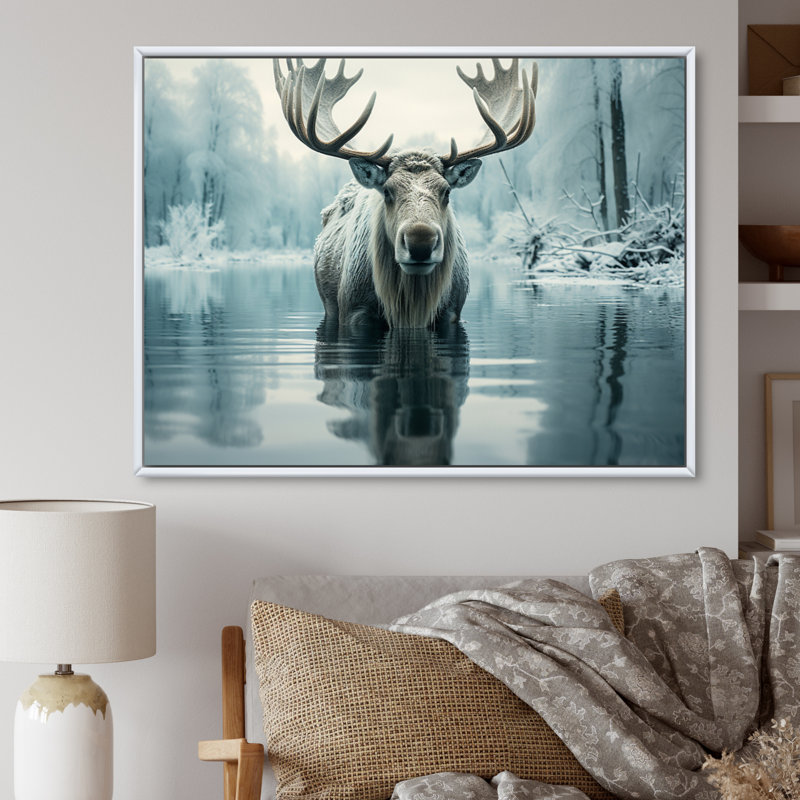" Blue Blue Moose Arctic Reflection ", 34" H x 44" W x 1.5" D, White Floater Framed