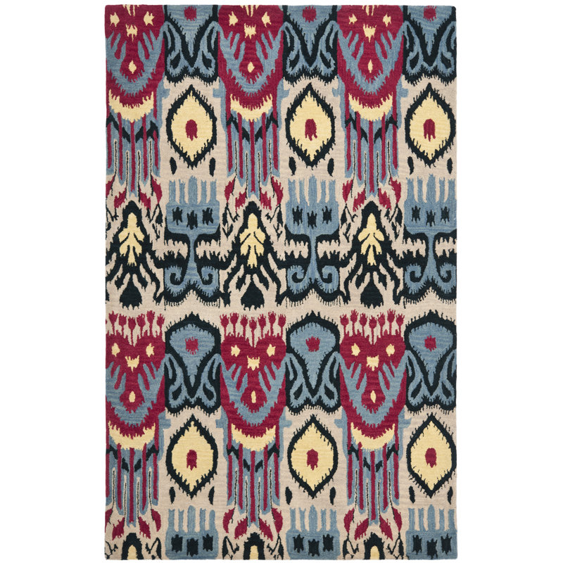 Kline Ikat Hand Tufted Wool Ikat Rug, Rectangle 5' x 8'