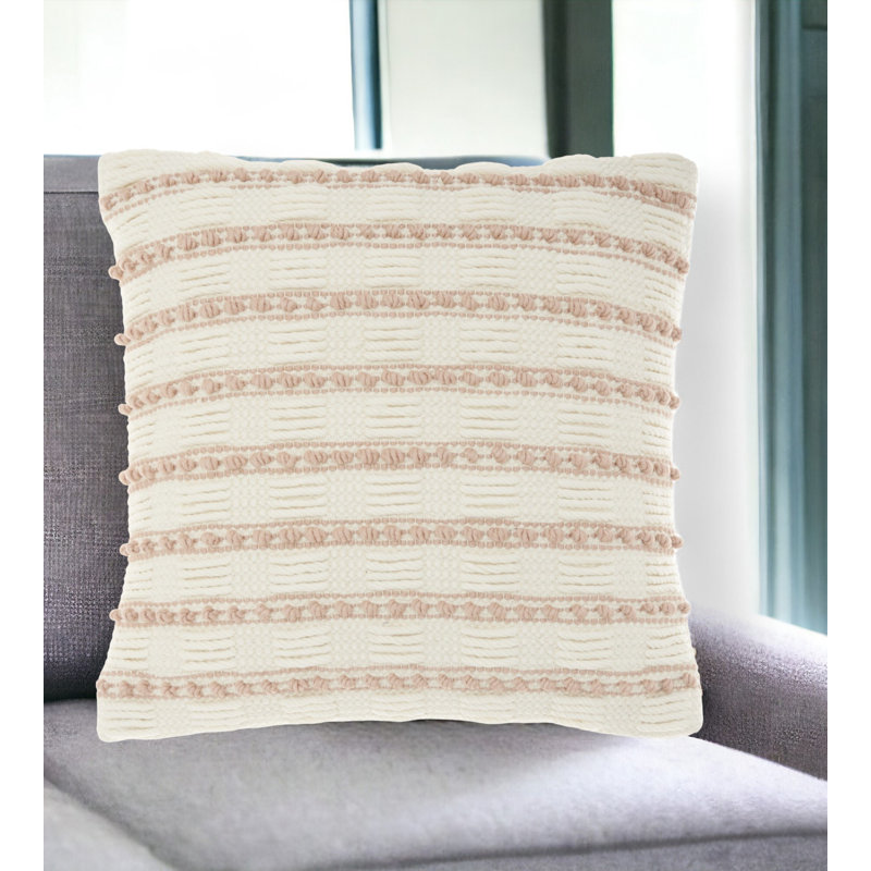 18" Textured Stripes Throw Pillow, Ivory